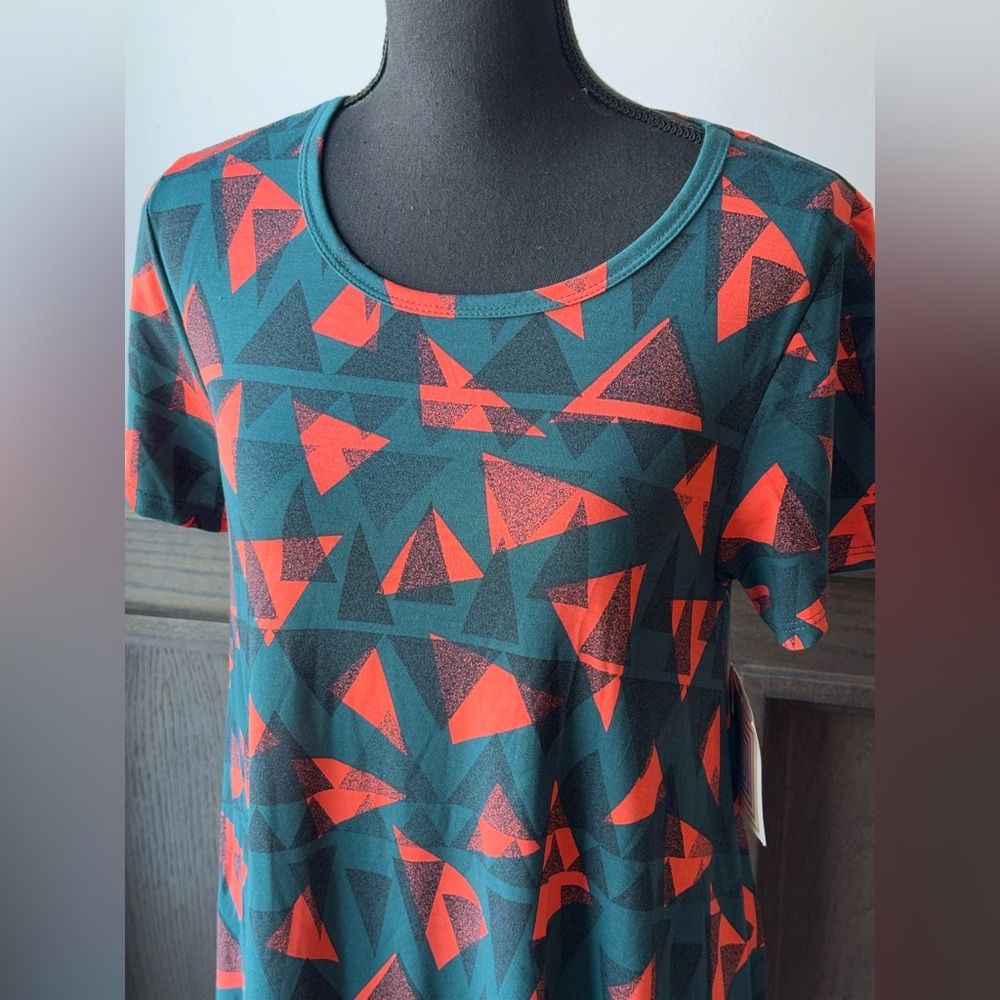 Lularoe Carly dress. Orange and blue geometric pattern size small - Picture 2 of 6